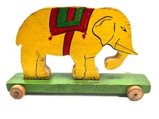 Antique Folk Art Circus Elephant Pull Toy hand painted primative