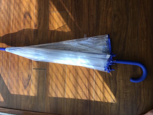 Großer blauer durchsichtiger gewölbter Regenschirmgriff transparent Laufrolle Damen - Bild 6 von 6