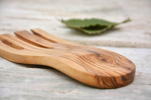 Olive Wood Salad Hands Set - Wooden Serving Tongs Perfect Christmas Gift - Picture 6 of 7