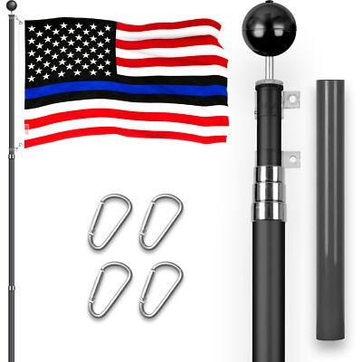 Combo: 16Ft Telescoping Flagpole Black & Blue Lives Matter Flag 3x5 Ft Emb 210D