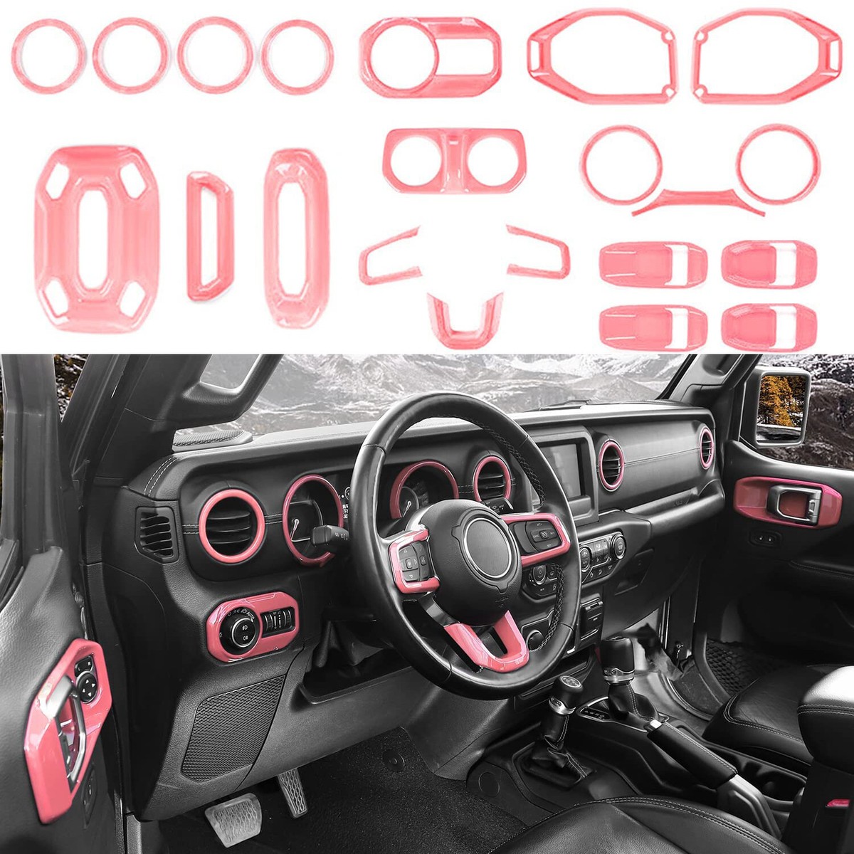21XPink Interior Accessories Trim Cover Kit Full Set For Jeep