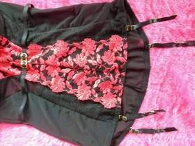 ANN SUMMERS BLACK/RED UNDERWIRED/PADDED CAMI SUSPENDER "CECILE" MEDIUM B-C NWT