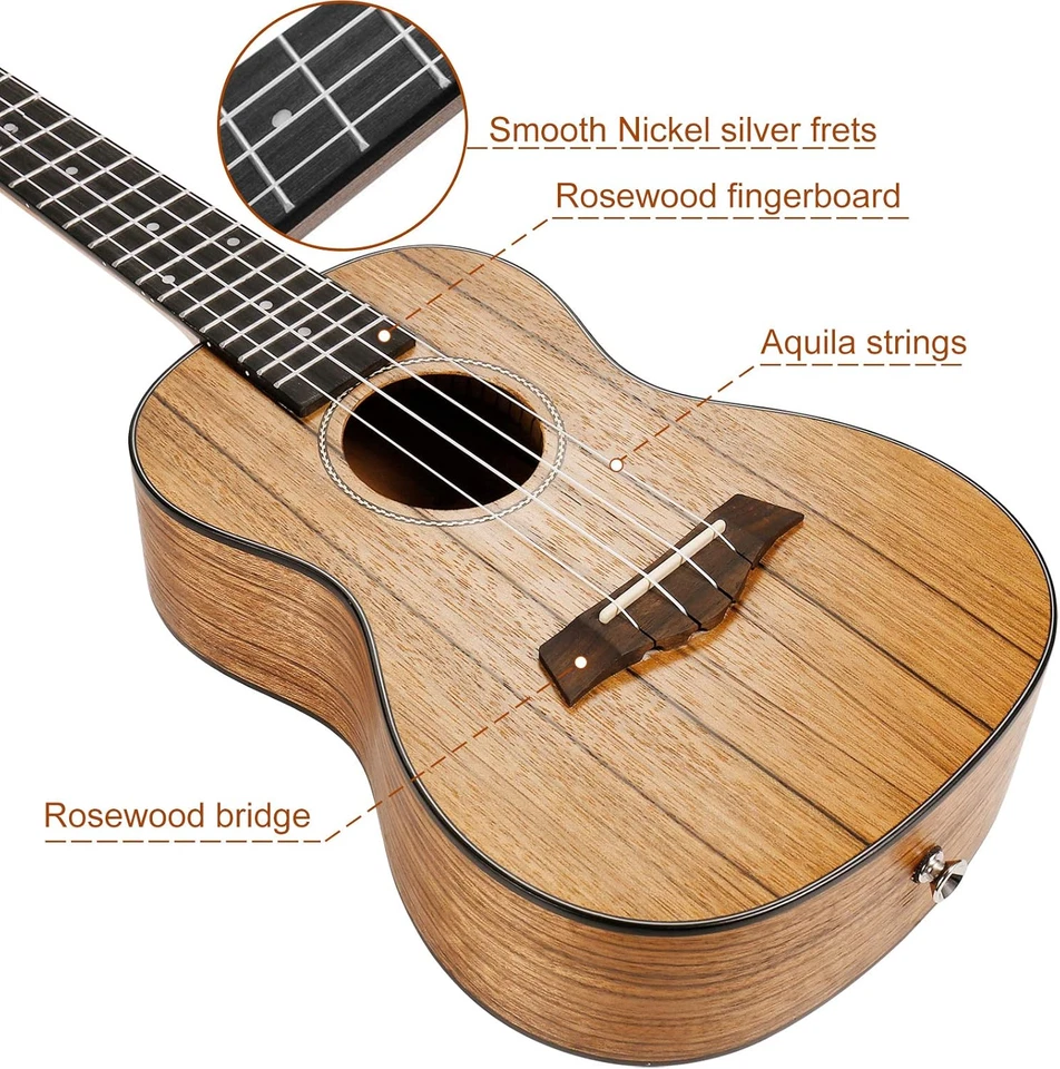 Ukelele de concierto 23 pulgadas profesional aprender a tocar ukelele principiante con 12 Onli Foto 3 de 4