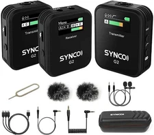 SYNCO G2(A2) Wireless Lavalier Microphone Dual-Channel Lapel Mic for DSLR Camera