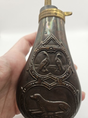 Black Powder Gunpowder Brass Copper Canister Flask 6.5" Italy Antique Civil War - Picture 3 of 10