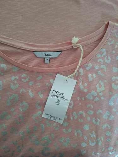 Ladies T Shirt, Pink With Foil Animal Print New With Tags From NEXT Size 24 - Picture 3 of 3