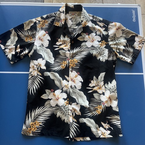 Pacific Legend Hawaiian Shirt Black Floral Made In USA Sz Medium