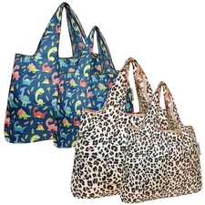 LARGE & SMALL FOLDABLE TOTE NYLON REUSABLE GROCERY BAGS SET OF 4