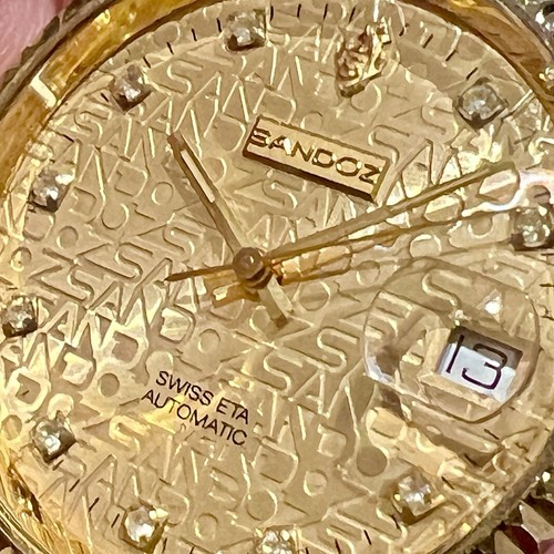 Vintage Sandoz 18KGP 2-Tone Grain Gold Dial Diamond Men's Watch 8502 D-70-2 RUNS - Picture 7 of 15