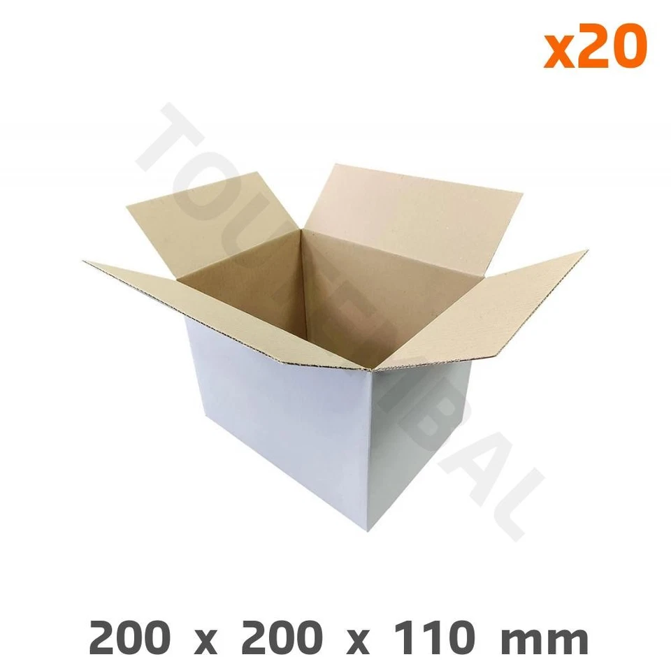 Caisse carton blanc à base carrée 200x200x110 mm en simple cannelure (par 20) - Photo 1/1