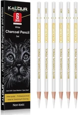 KALOUR White Charcoal Pencils Drawing Set, 1 Count (Pack of 6), 