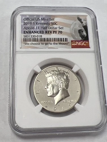 2019-S Kennedy Half Dollar NGC PF70 ENHANCED REV PF Reverse Proof Apollo 11 Set