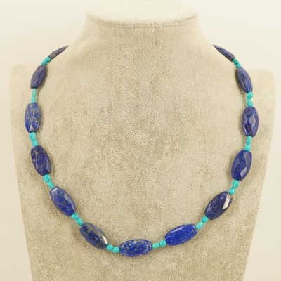 Desert Rose/Jay King Turquoise & Lapis Lazuli Bead Necklace w/Sterling Clasp