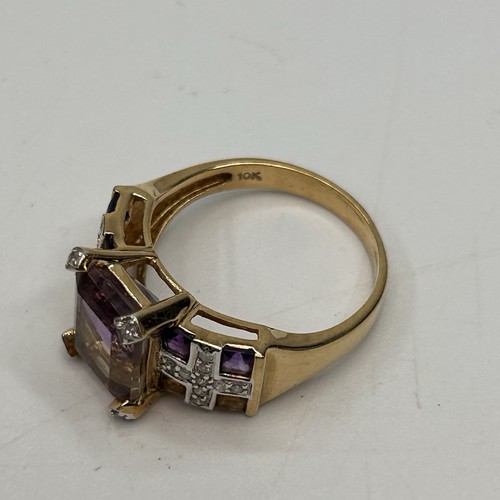 10k Solid Yellow Gold SZ 8 Amethyst Citrine Diamond Cocktail Statement Ring 4.2G - Picture 6 of 8