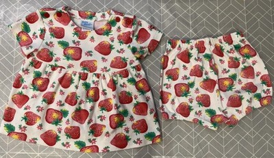 VINTAGE OSHKOSH BABY B GOSH USA 6-9M STRAWBERRY DRESS & BLOOMERS SET VERY RARE