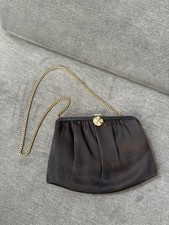 Vintage And  Black Satin Evening Clutch With Gold-Tone Chain Strap  Clasp