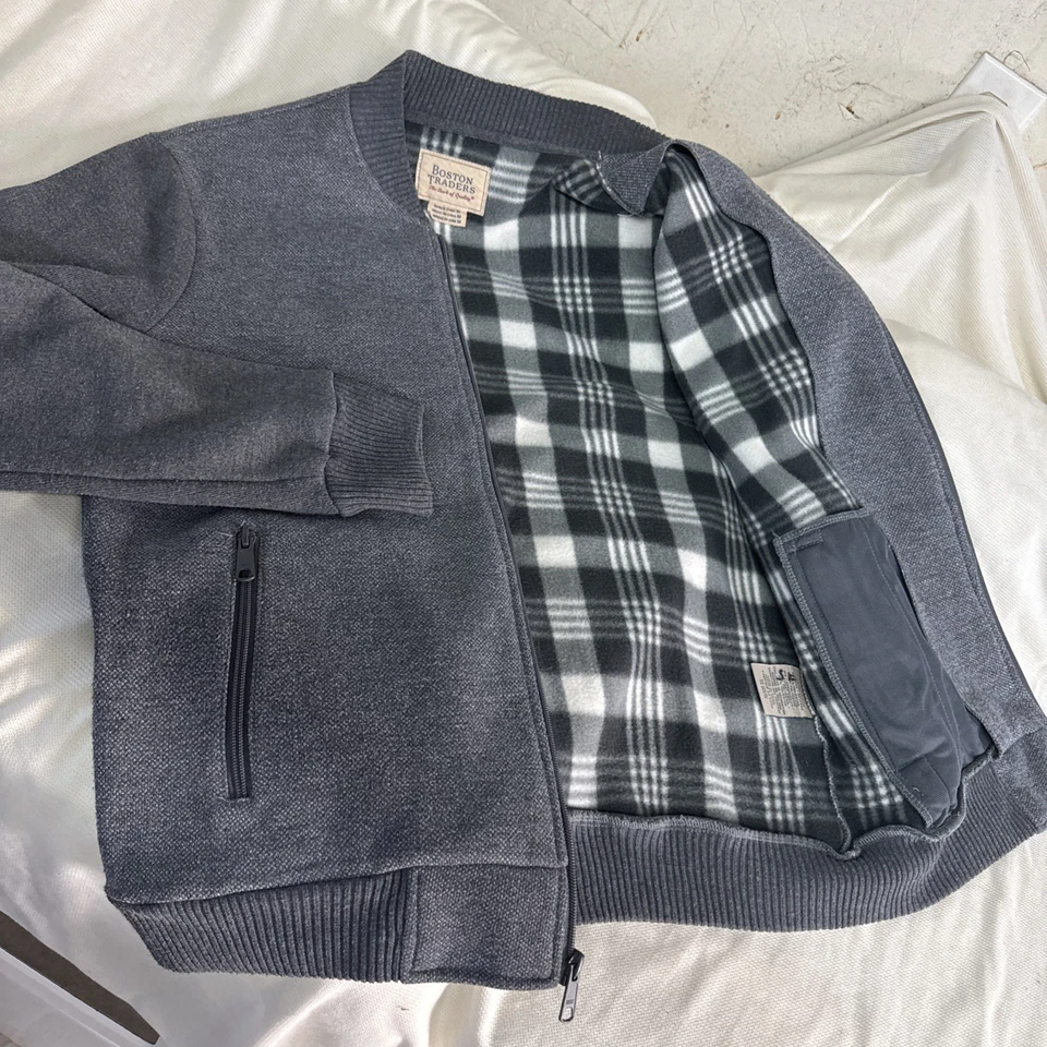 Chaqueta Suéter Boston Traders Cremallera Completa Forrada de Vellón Gris Mediana Foto 3 de 4