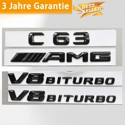 Für C63 AMG V8 BITURBO Schriftzug Aufkleber Emblem Badge Glänzend Schwar Symbol