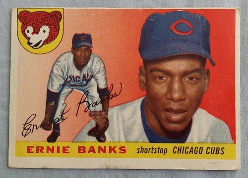 1955 Topps - Ernie Banks #28 Cubs 2nd Year - Nice Card, Corner Crease