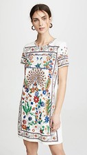 Tory Burch Kerry Printed T-Shirt Dress Women's Large Peacock floral Pima Cotton