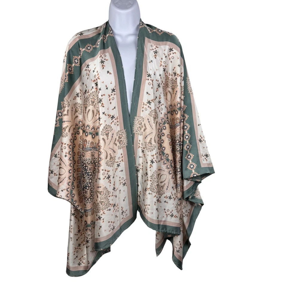 Entro Duster Kimono Cardigan Floral Paisley Print Open Front Bohemian Chic - Image 2 of 4
