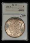1885-O $1 Morgan Silver Dollar - Rainbow Rim Toning- Soapbox ANACS MS 64 - X6690