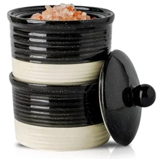 Ceramic Salt Cellar, 9 oz Salt and Pepper Bowls with Lid for Countertop, Stac...