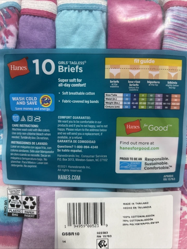 Pack de 10 calzoncillos sin etiquetas Hanes para niñas talla 14 nuevos Foto 4 de 4