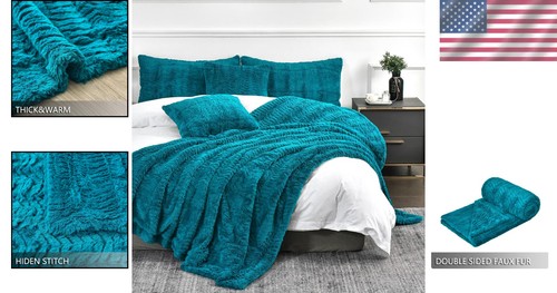 Luxury Teal Faux Fur Twin XL Blanket - Cozy, Breathable, and Multi-Functional - Picture 2 of 11