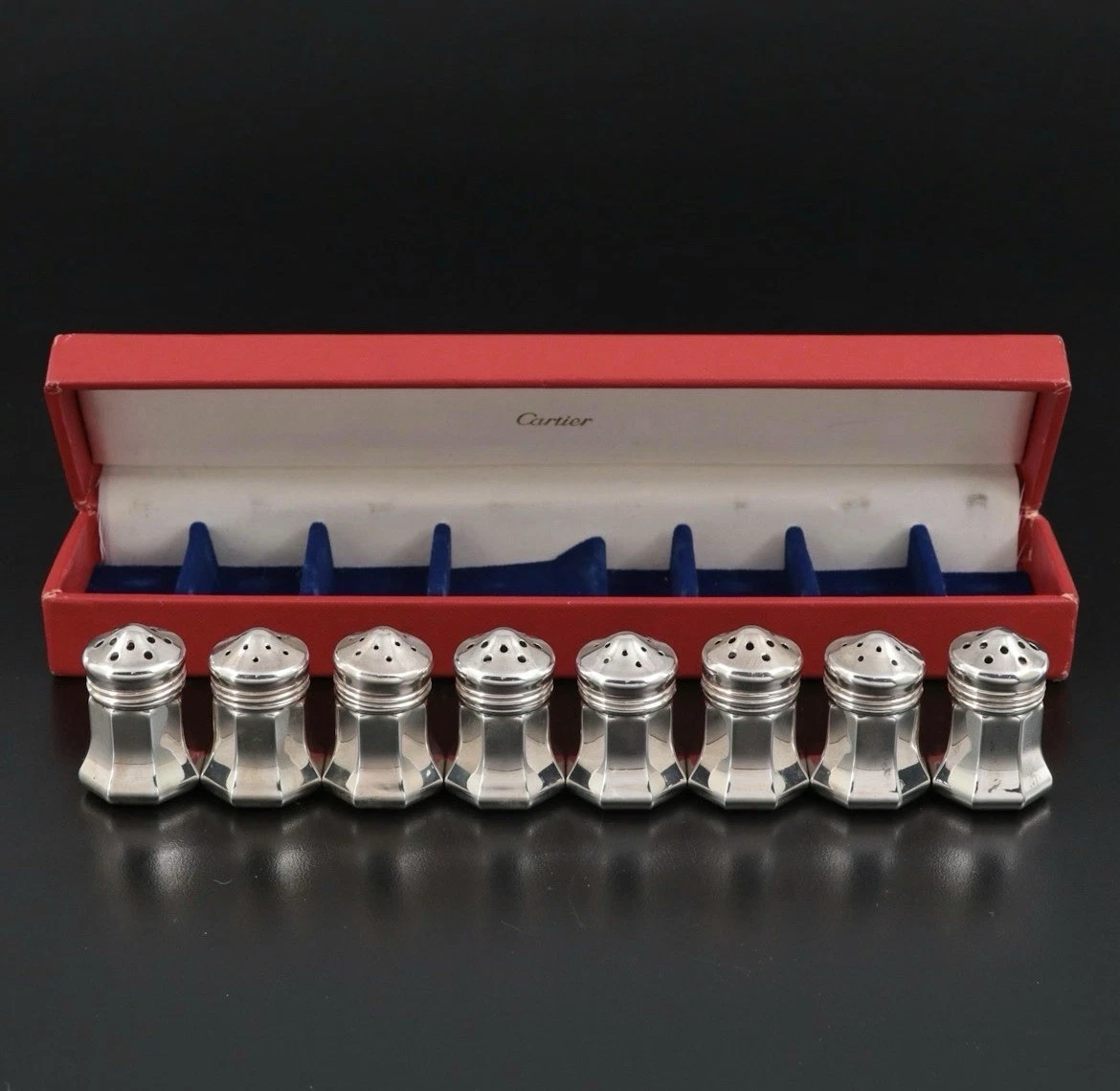 Cartier — Vintage Sterling Cartier Salt And Pepper Shakers Set Of 8 With Original Box
