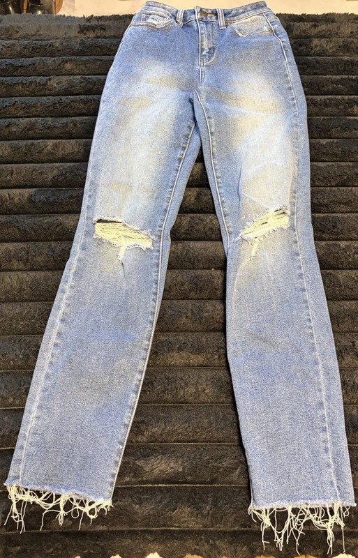 RSQ Women’s High Rise Straight Leg Light Wash Distressed Jeans 5-Pocket 23
