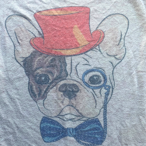 PARISIAN BRAND Half Sleeve Cute French Bulldog Sweater Gray Red Hat Frenchie M - Picture 2 of 5