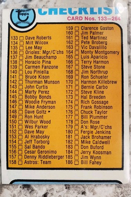 #ad 1973 TOPPS BASEBALL CHECKLIST CARD Nos. 133 264 NM UNMARKED ODD BALL MISCUT $100.00