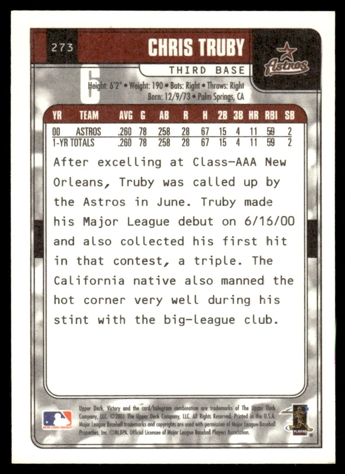 2001 Upper Deck Victory Chris Truby Houston Astros #273 - Image 2 of 2