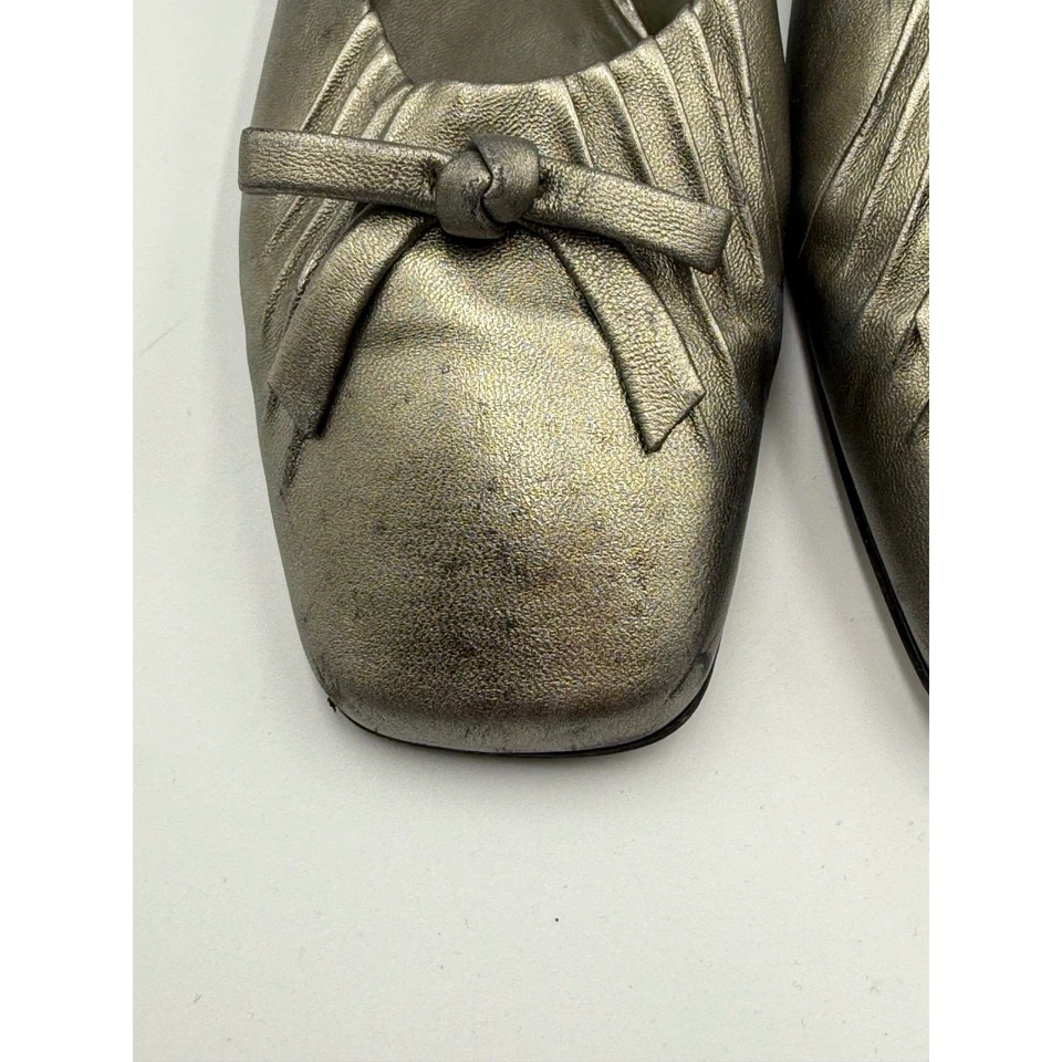 Sam & Libby Mules de Cuero Metálico 9.5M Punta Cuadrada Arco Sin Cordones Ballet Pisos Años 90 Foto 3 de 4