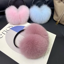Women's Warm Real Fox Fur Ear Cushions, Fluffy Protective Headwear for Winter