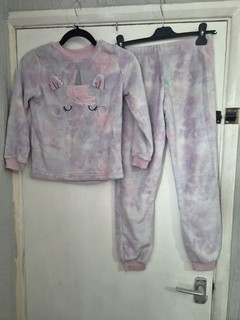 Girls pink Fluffy Unicorn Pyjamas From George Age 9 10 Years In good Condition