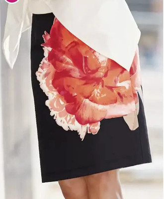 size 10 Monroe and Main In Full Bloom Black Orange Multi Pencil Skirt new
