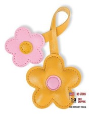 Floral Bag Charms PU Leather Keychain for Women Cute Flower Yellow Pink