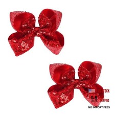 6 Inch Sparkly Glitter Sequin Hair Bows for Girls Toddlers Kids Children Red