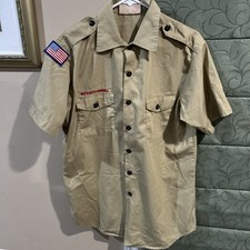 Boy Scout BSA UNIFORM SHIRT Men s Medium Short Sleeve Tan P46