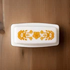Vintage Pyrex Butter Dish Butterfly Gold White Milk Glass Floral Print MCM 7X3.5