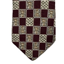 Brooks Brothers All Silk Tie Burgundy Red Gold Geometric Block Made in USA Prep