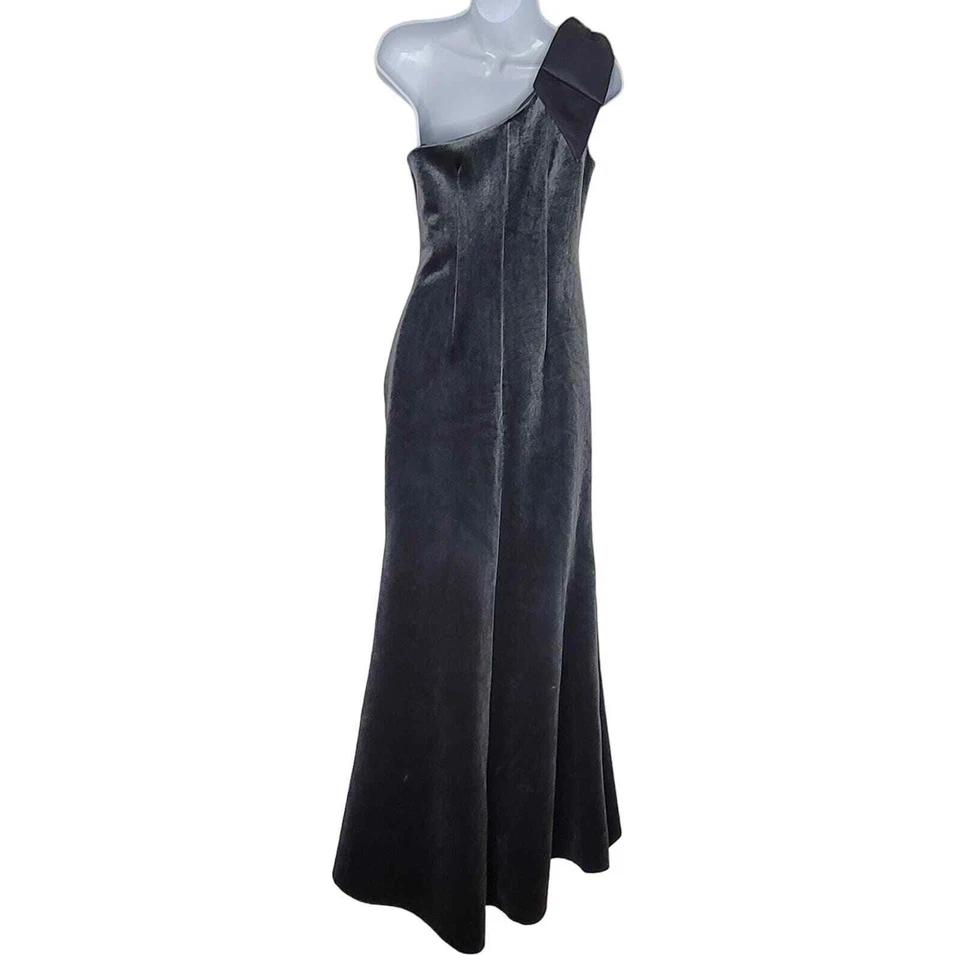 Eliza J Dress Gown 4 Gray Velvet Long One Shoulder Formal Party Wedding Evening - Image 2 of 4