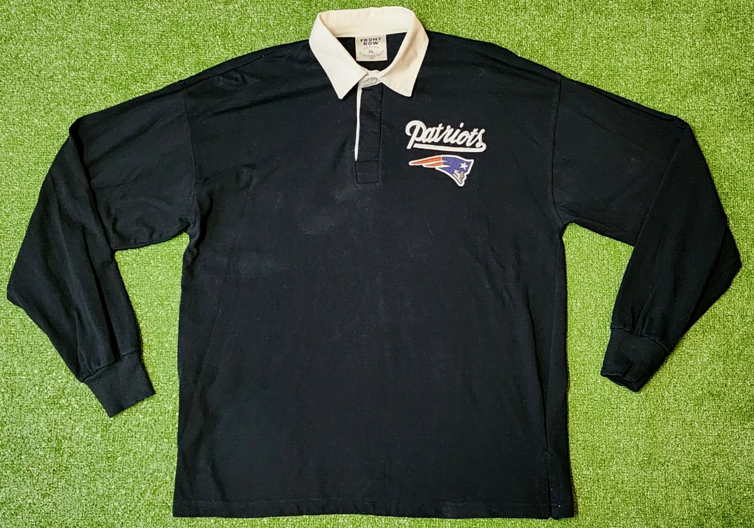FILA New England Patriots Front Row Pullover Long Sleeve Shirt Men's Black X Large XL