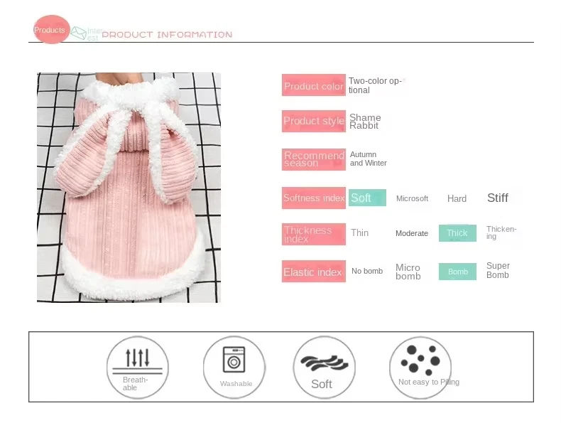 Otoño Invierno Cálido Perro Chaqueta Diseño Conejo Algodón Acolchado 2 Patas Conjunto Foto 4 de 4