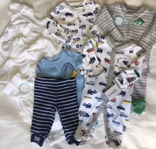 NEW Lot of 10 Carter’s Preemie Baby Basics Bodysuits, Pants, Sleep n Play Boy