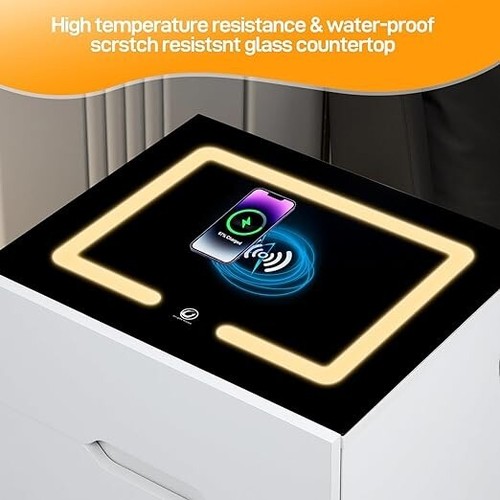 Bedside Table with Wireless Charging Station & 2 USB Port, LED Smart Nightstand - Picture 4 of 6