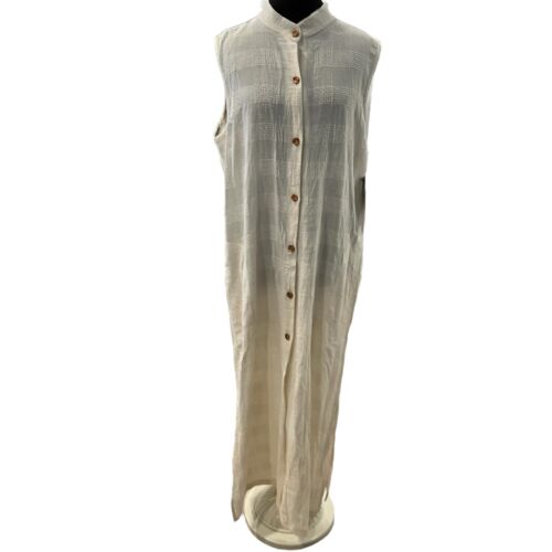 NWT NOS Dotti Vintage Cream Crinkle Cotton Button Down Dress USA Union Made