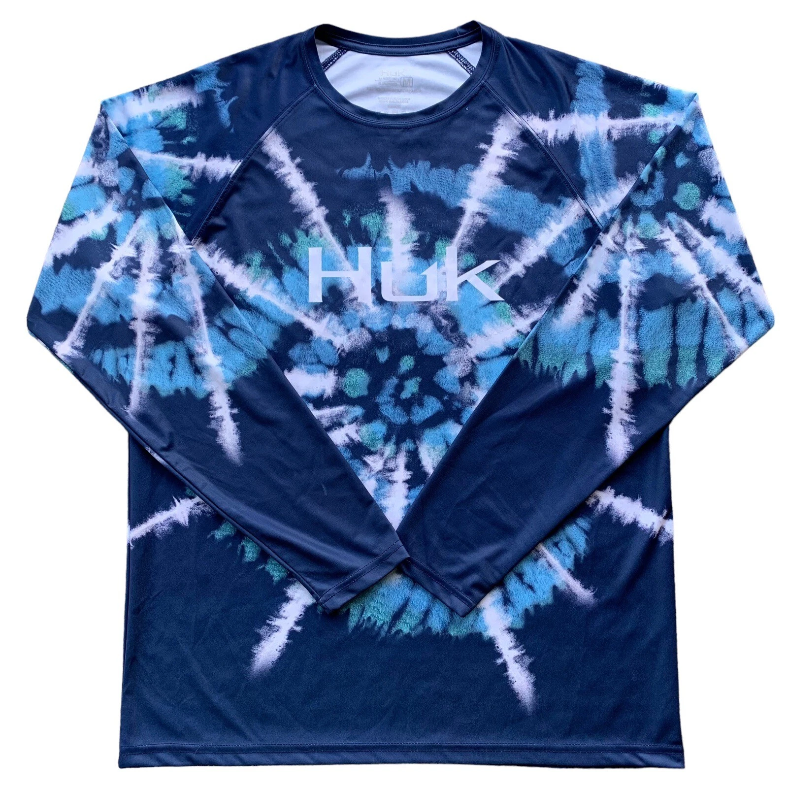 Huk Mens Spiral Dye Pursuit Long Sleeve Size Medium Blue Crewneck